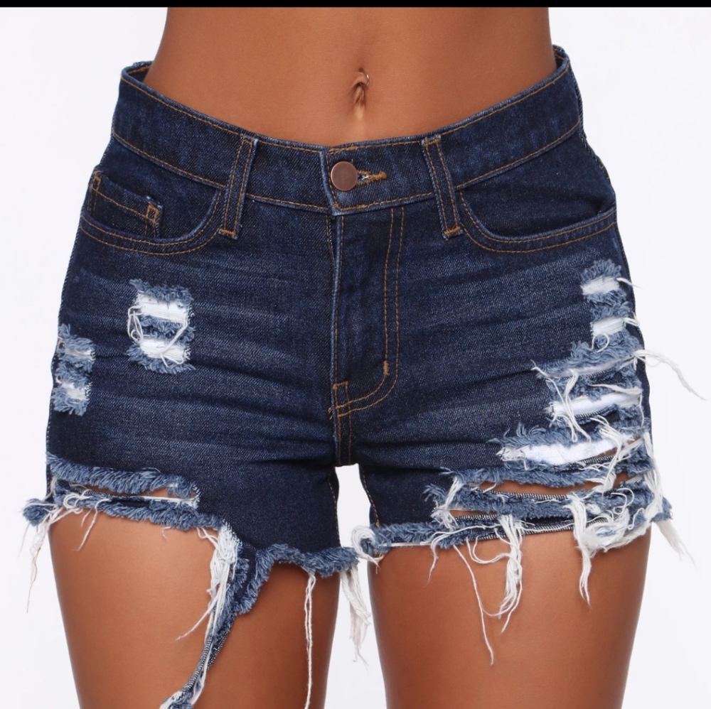 Medium Wash Destressed Denim Shorts